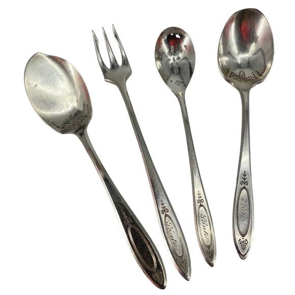 On Running Other - Oneida Adam Silver Plated Sugar Spoon Service Olive Pickle Fork Monogramed